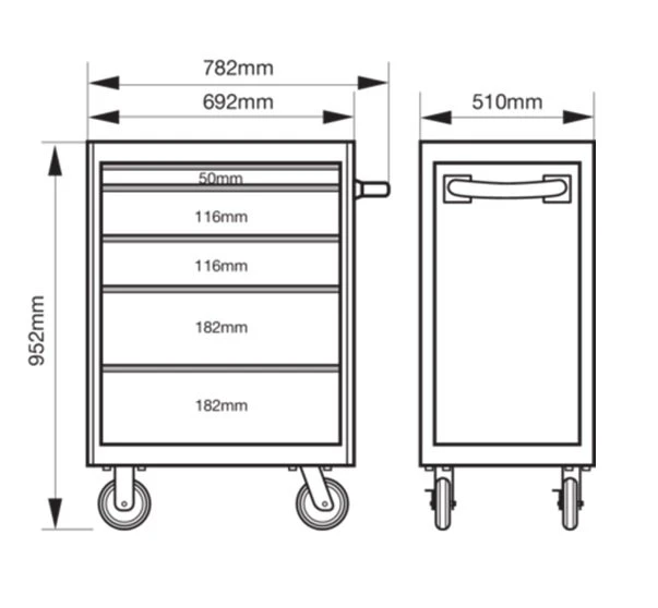 Bahco 1472K5BLACK E72 5 Drawer 26" Mobile Roller Cabinet Black - Image 5