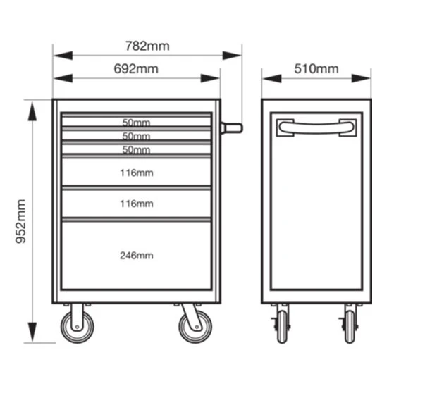 Bahco 1472K6BLACK E72 6 Drawer 26" Mobile Roller Cabinet Black - Image 5
