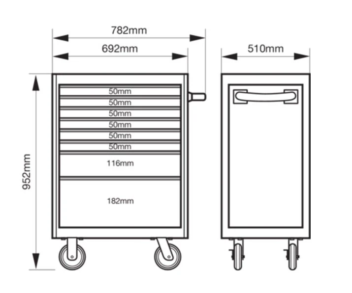 Bahco 1472K8BLACK E72 8 Drawer 26" Mobile Roller Cabinet Black - Image 5
