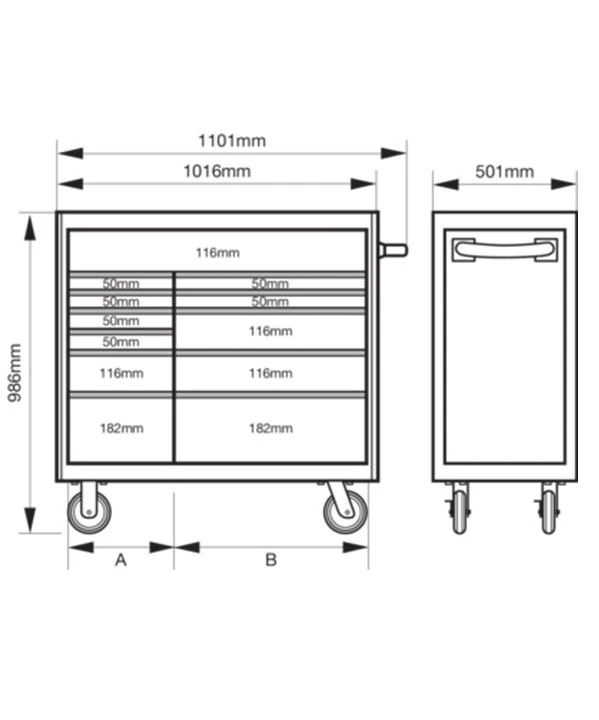 Bahco 1475KXL12 C75 Classic 40" 12 Drawer Mobile Roller Cabinet Orange - Image 2