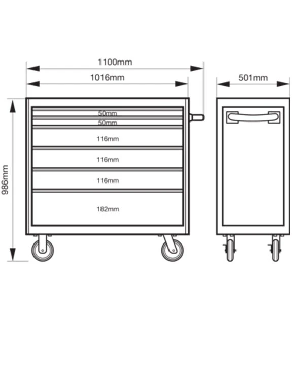 Bahco 1475KXL6RED C75 40″ 6 Drawer Mobile Roller Cabinet Red - Image 4