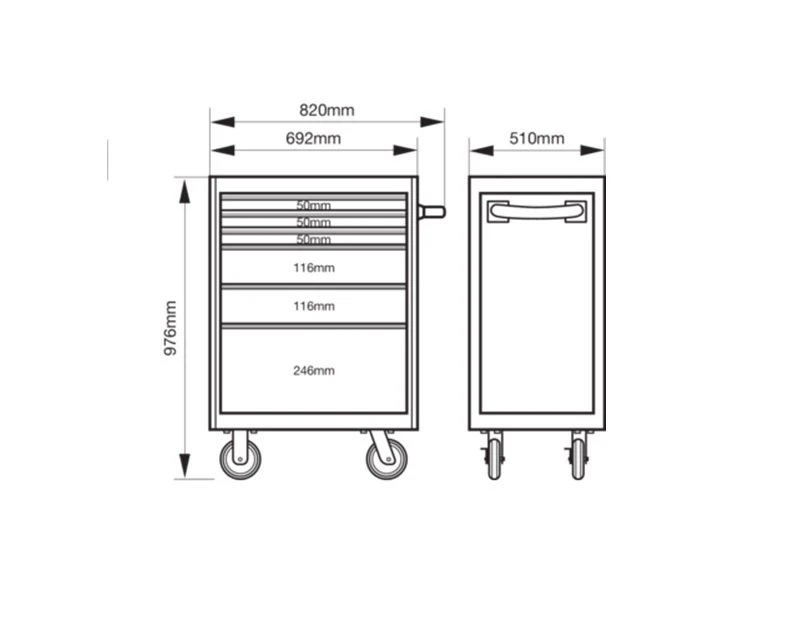 Bahco 1477K6BLACK E77 ‘Premium’ 6 Drawer 26" Mobile Roller Cabinet Black - Image 6