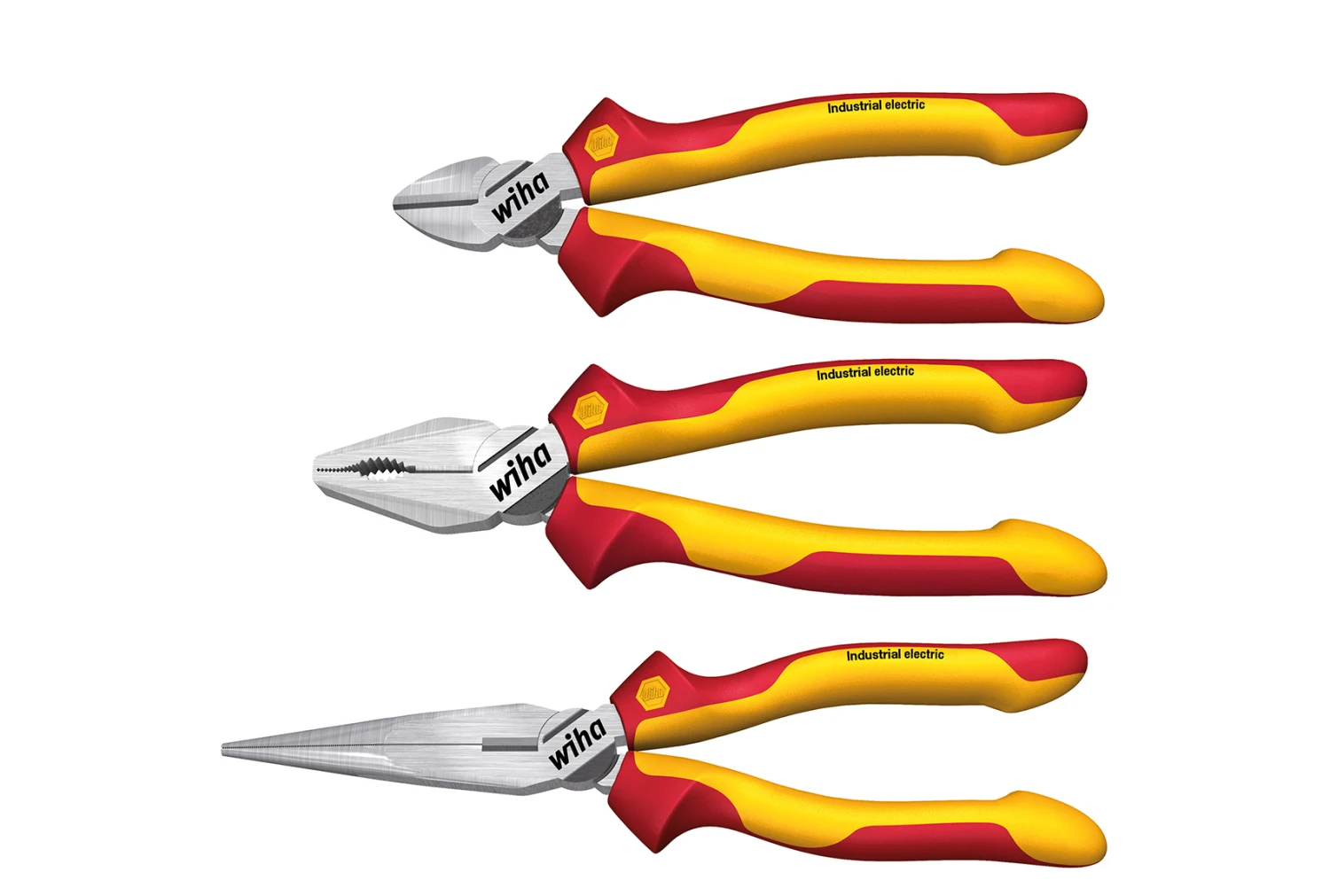 Wiha 38637 3 Piece VDE Side Cutter, Combination & Long Nose Plier Set