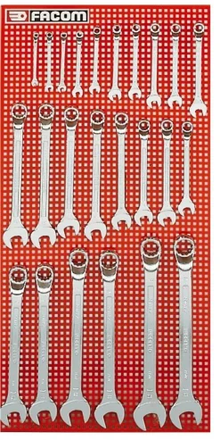 Facom 41.P24M 24 Pce. Offset Combination Spanner Set 6-32mm On A Wall Panel