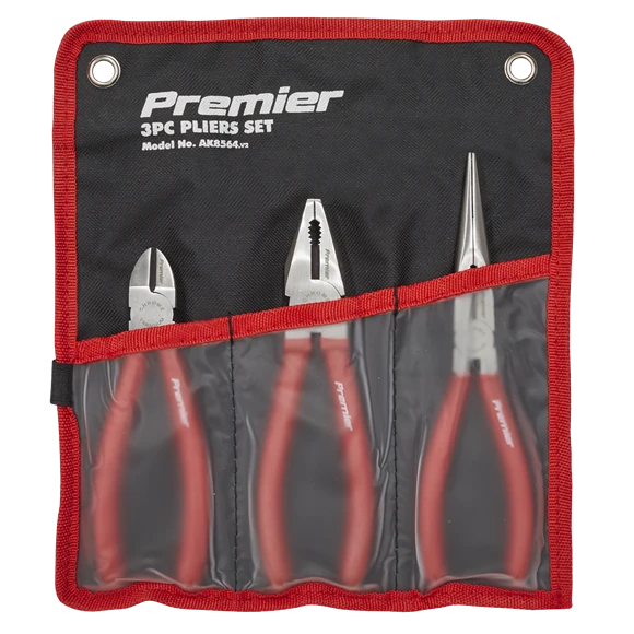 Sealey AK8564 Pliers Set 3 Piece Long Nose, Combination & Diagonal Cutters (Snips)