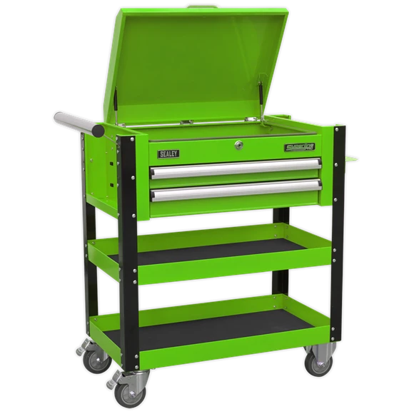 Sealey AP760MHV Heavy-Duty Mobile Tool & Parts Trolley 2 Drawers & Lockable Top - Green - Image 6