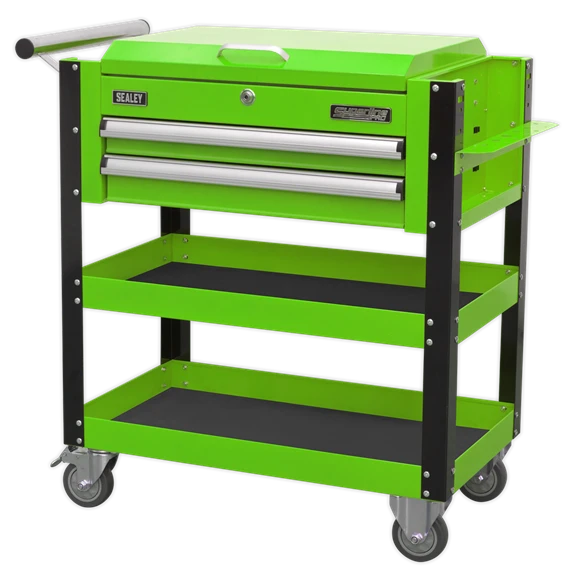 Sealey AP760MHV Heavy-Duty Mobile Tool & Parts Trolley 2 Drawers & Lockable Top - Green - Image 2