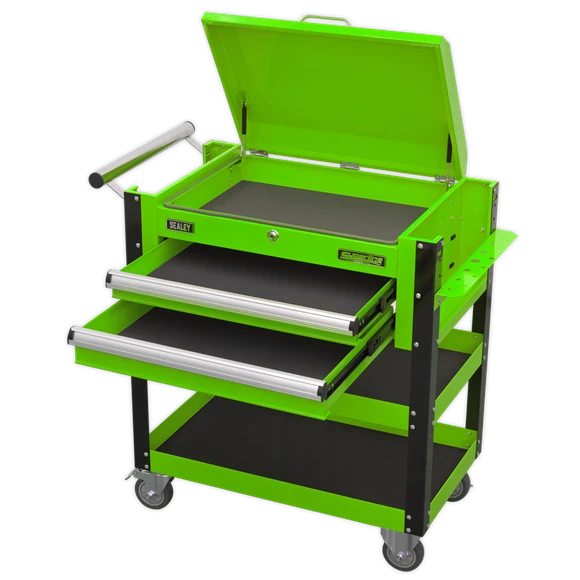 Sealey AP760MHV Heavy-Duty Mobile Tool & Parts Trolley 2 Drawers & Lockable Top - Green