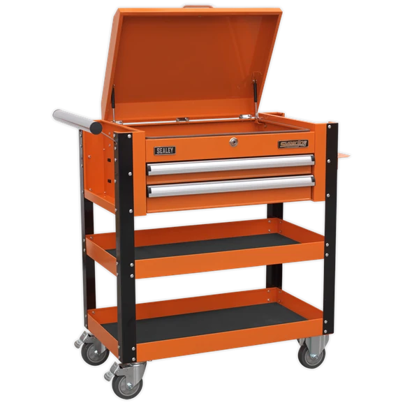 Sealey AP760MO Heavy-Duty Mobile Tool And Parts Trolley 2 Drawers And Lockable Top - Orange - Image 3