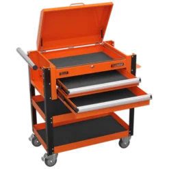 Sealey AP760MO Heavy-Duty Mobile Tool And Parts Trolley 2 Drawers And Lockable Top - Orange