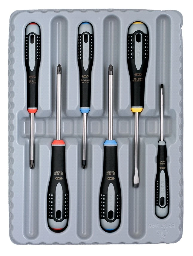 Bahco BE-9886 ERGO 6 Piece Screwdriver Set Slotted, Phillips & Pozi